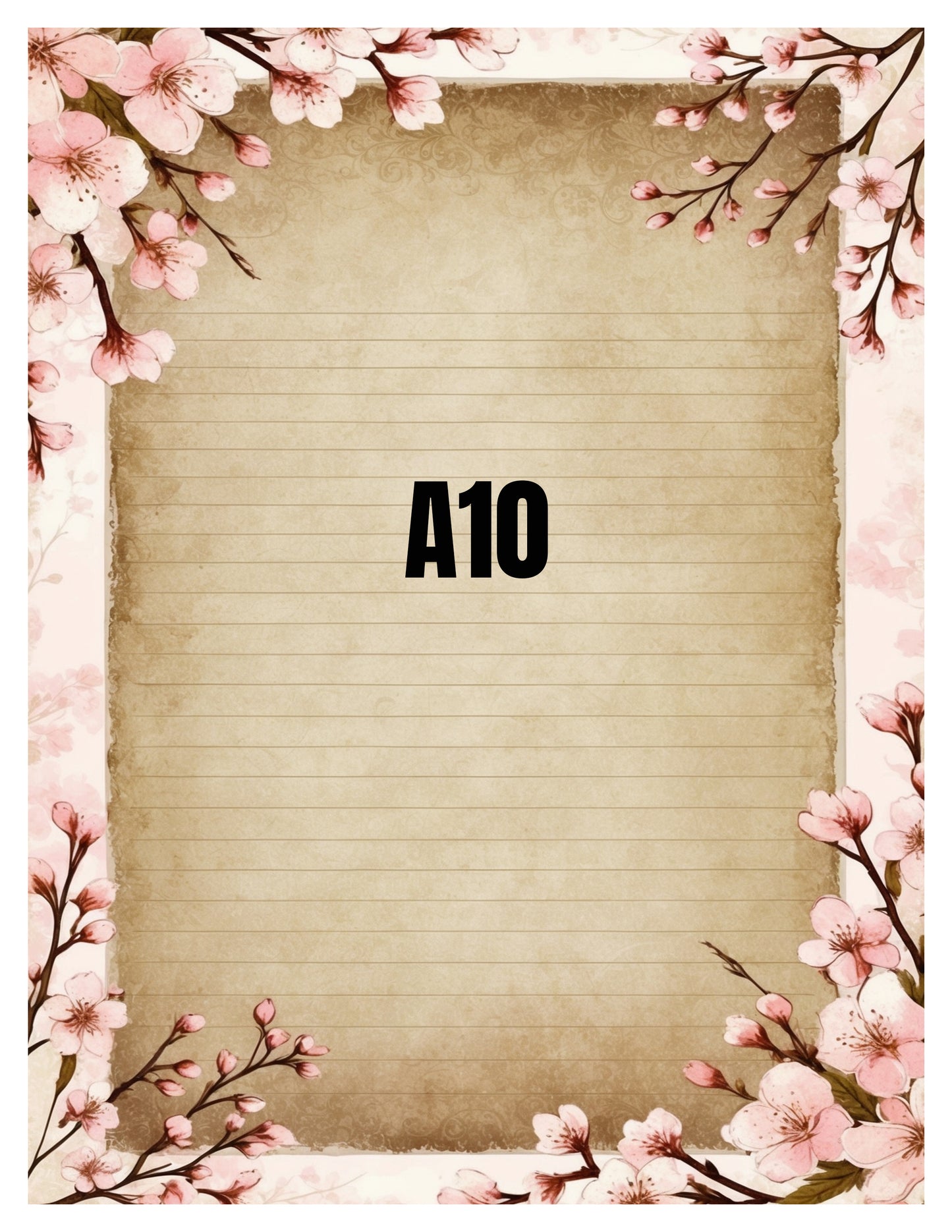 Letterboard with 'A10' text framed by cherry blossom branches on a white background