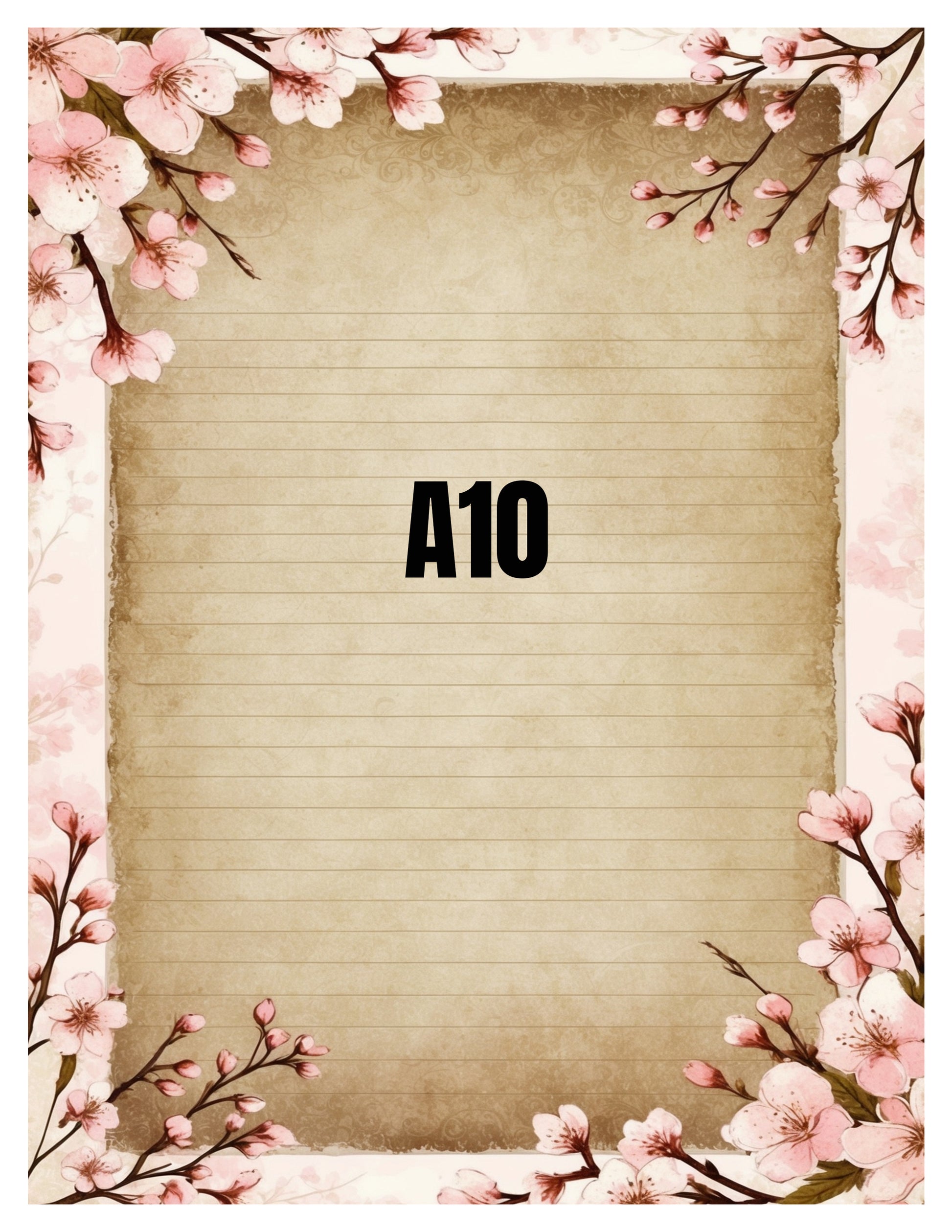 Letterboard with 'A10' text framed by cherry blossom branches on a white background