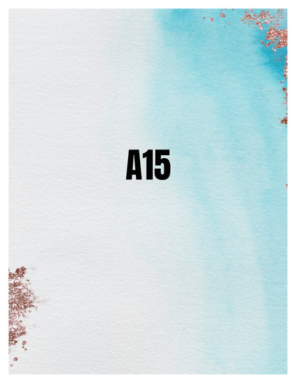 Notebook with 'A15' on a gradient cover transitioning from white to blue with decorative elements.