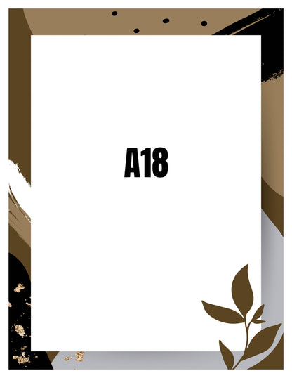 Decorative frame with leaf designs and the number A18 on a white background