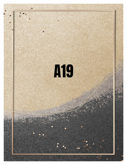 Beige and black gradient card with 'A19' text