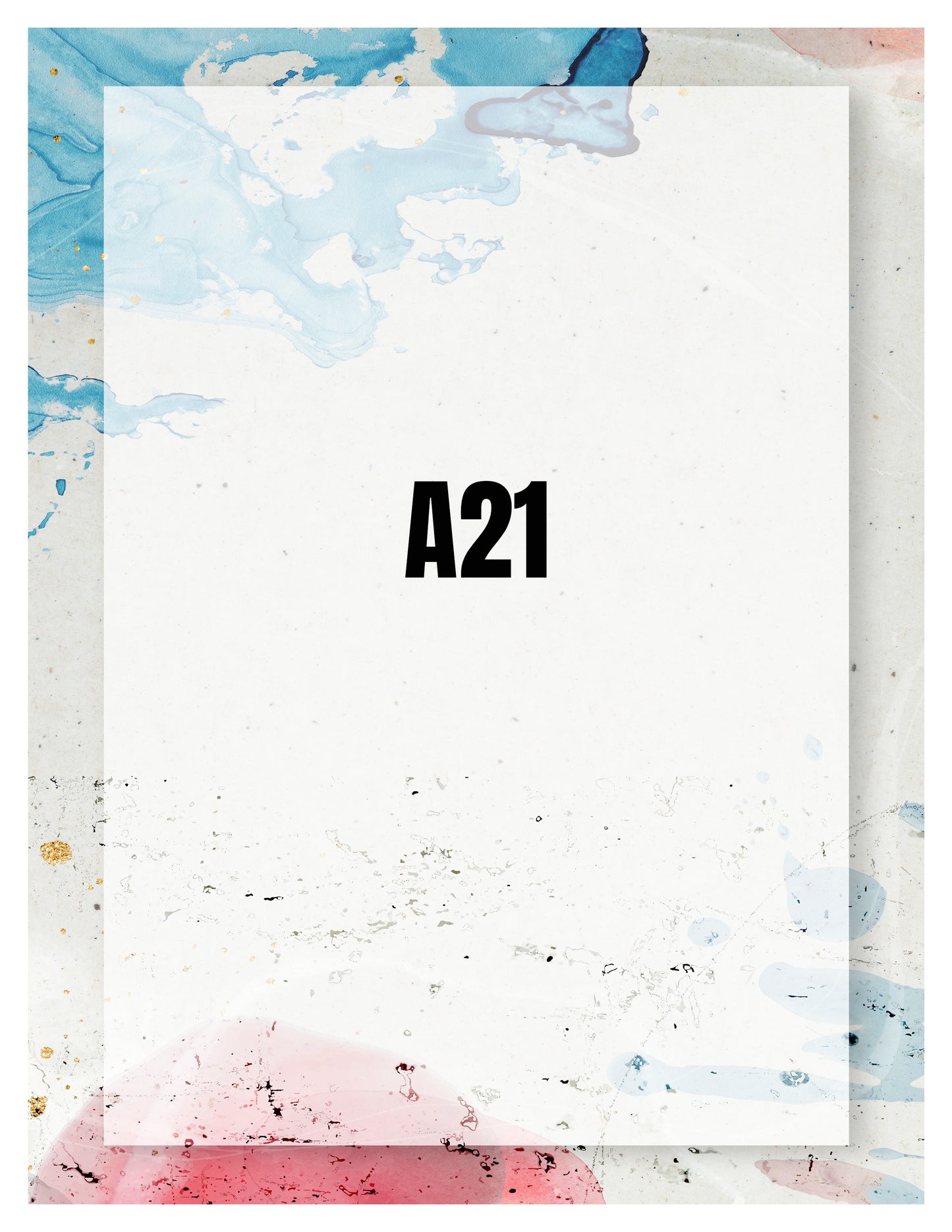 Notebook with abstract watercolor design and 'A21' on a white background