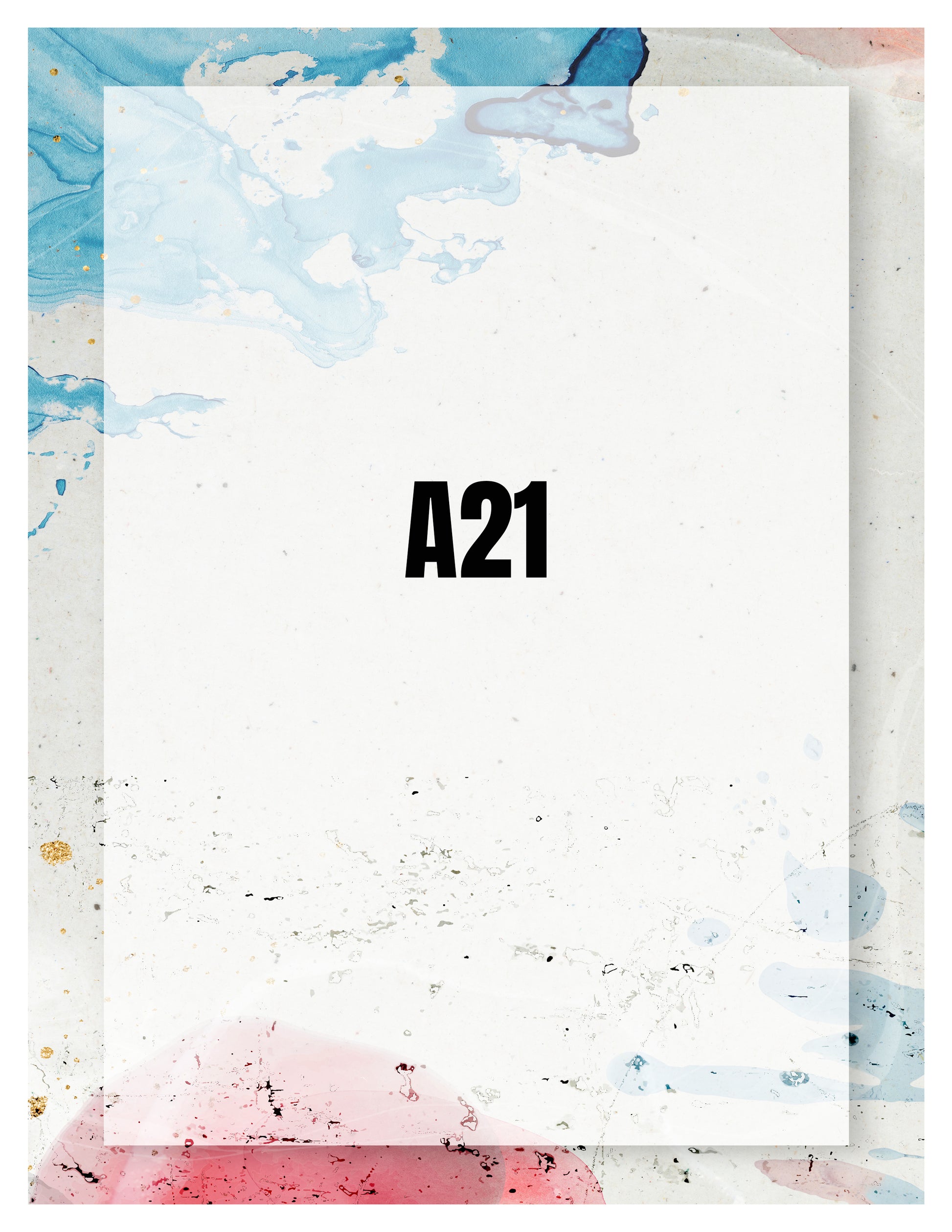 Notebook with abstract watercolor design and 'A21' on a white background