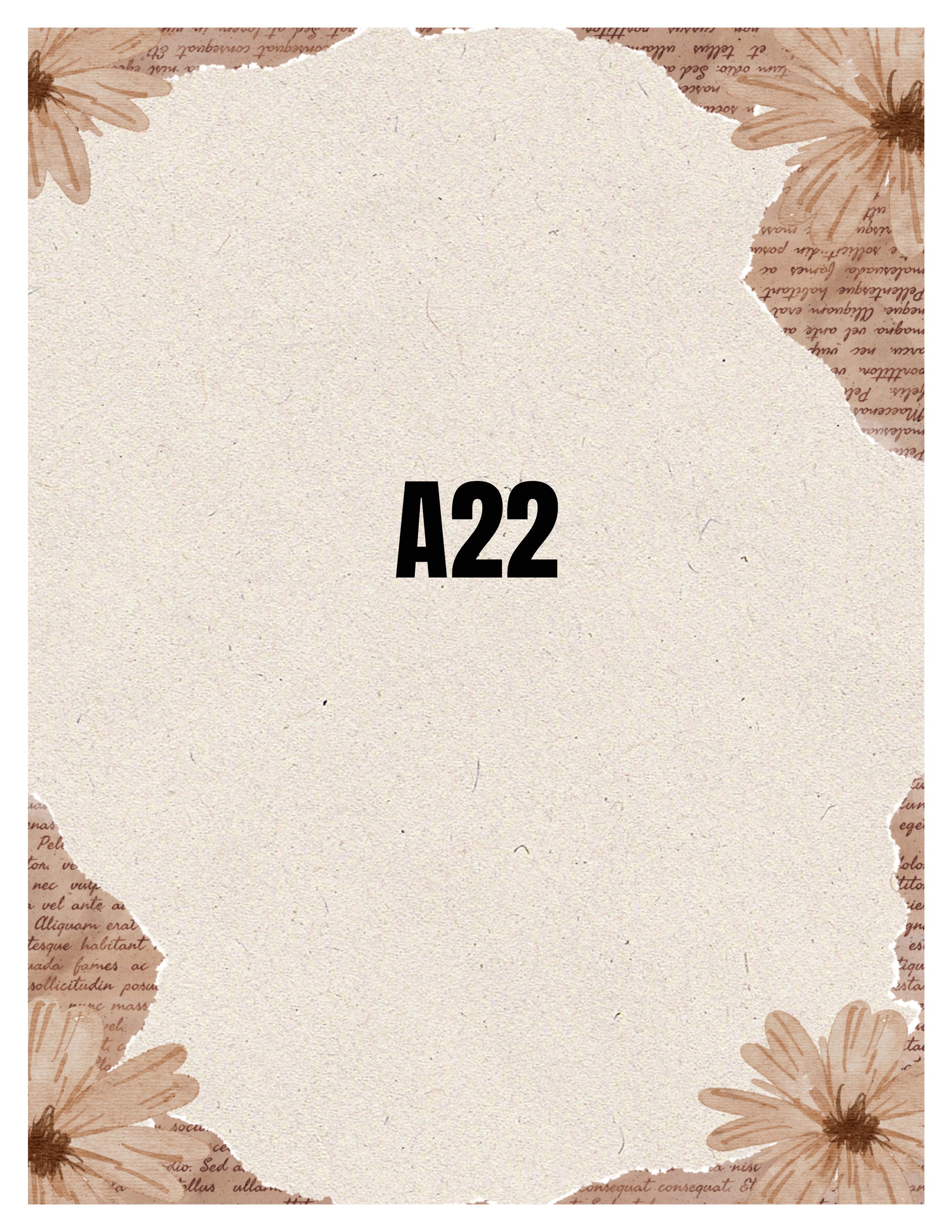 Notebook cover with floral design and 'A22' text on a textured beige background