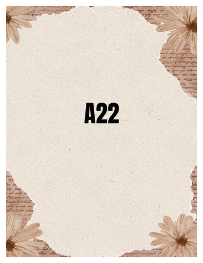 Notebook cover with floral design and 'A22' text on a textured beige background
