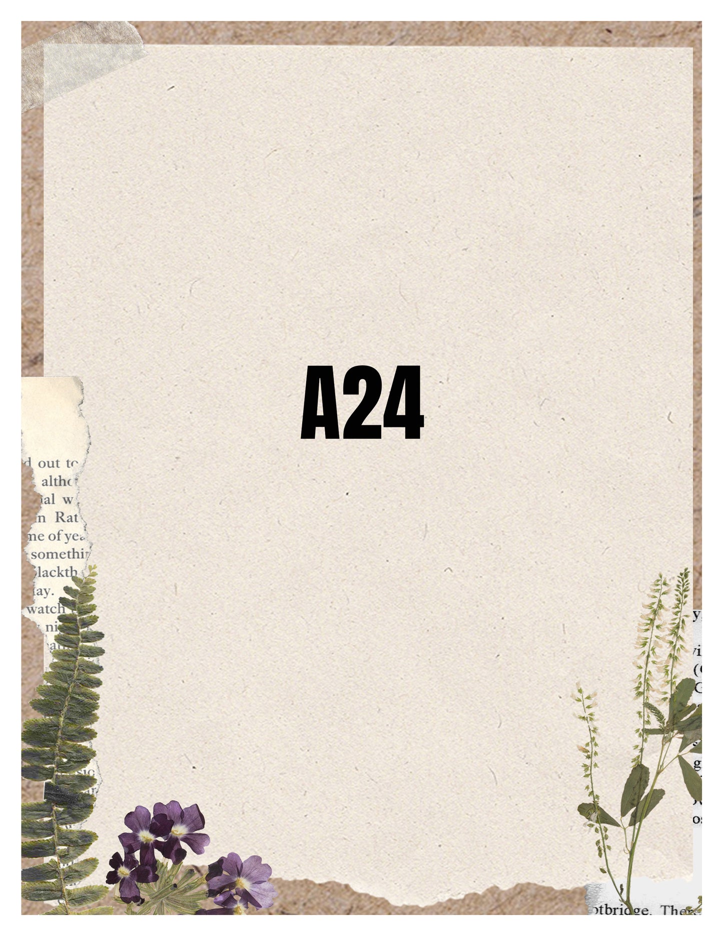 Notebook cover with 'A24' branding and botanical designs on a beige background