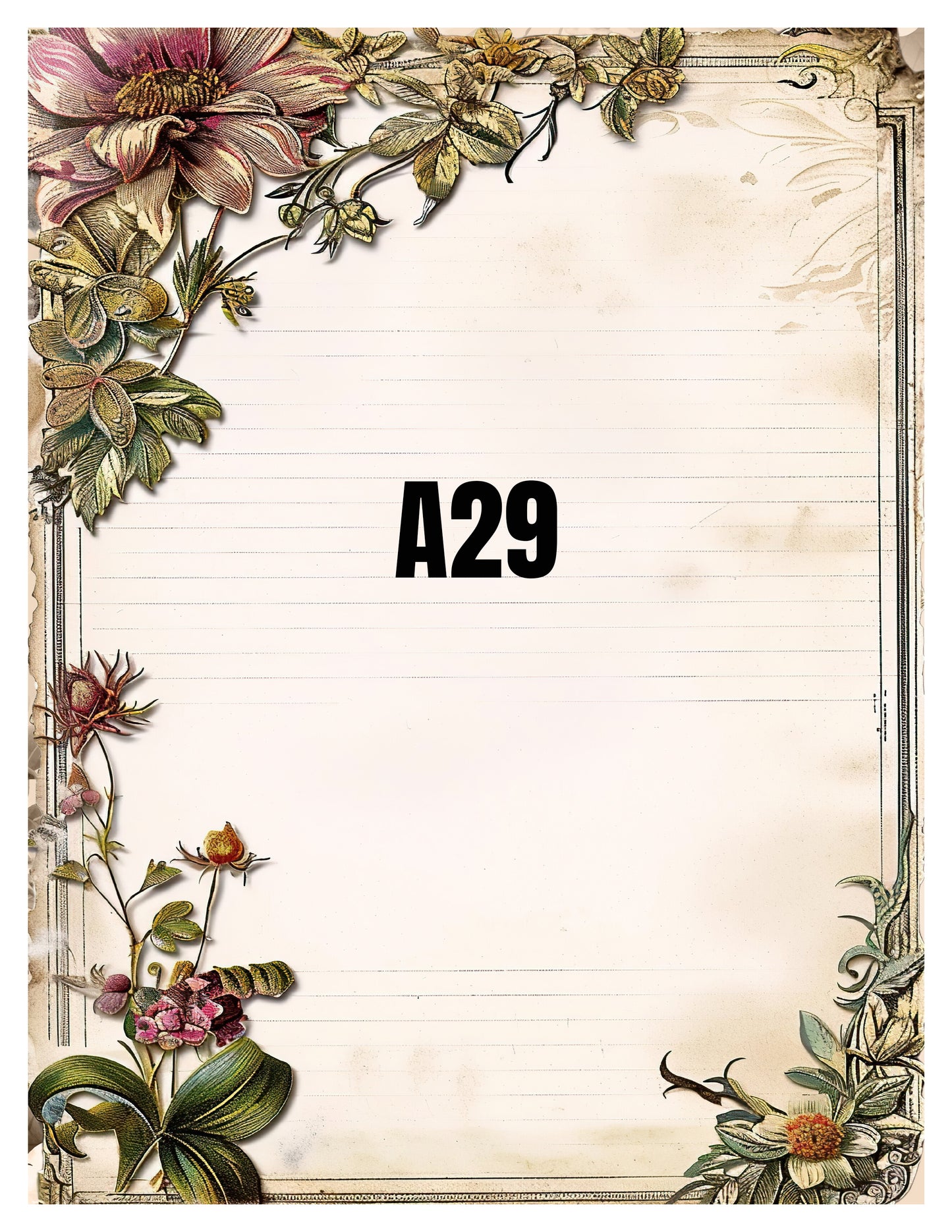 Notebook page with floral border and number A29