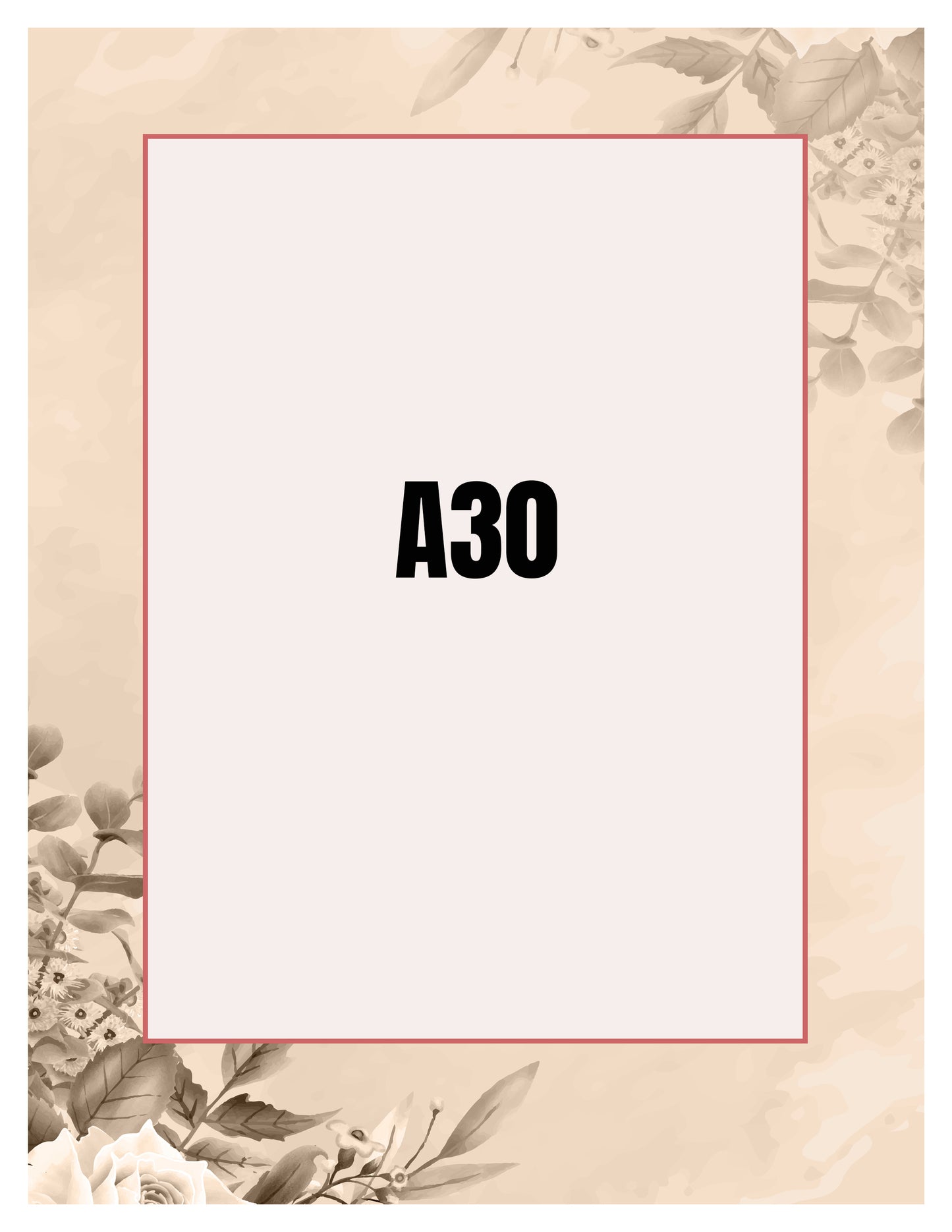 Decorative paper with floral border and 'A30' text on a beige background