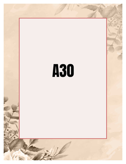 Decorative paper with floral border and 'A30' text on a beige background