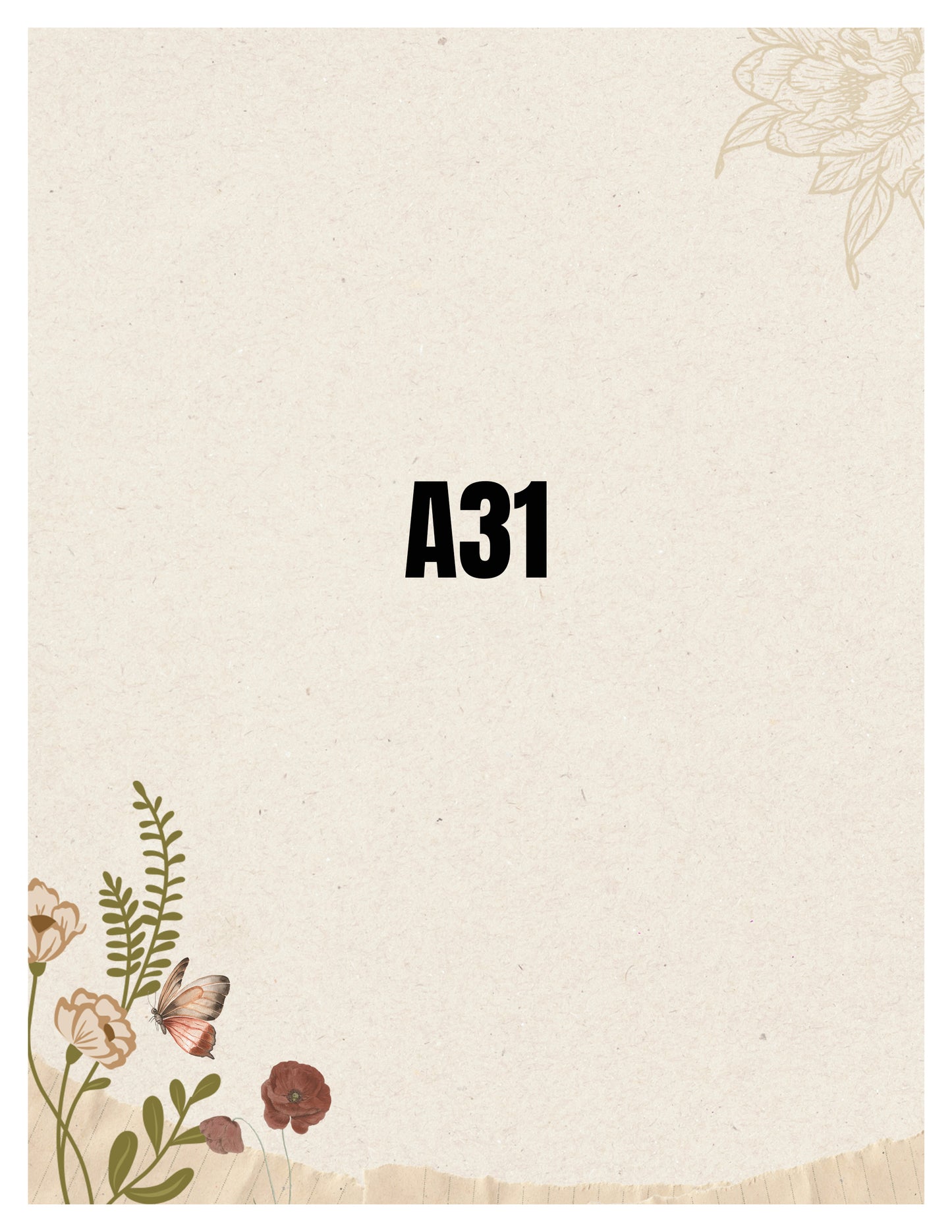 Beige background with floral designs and the number A31