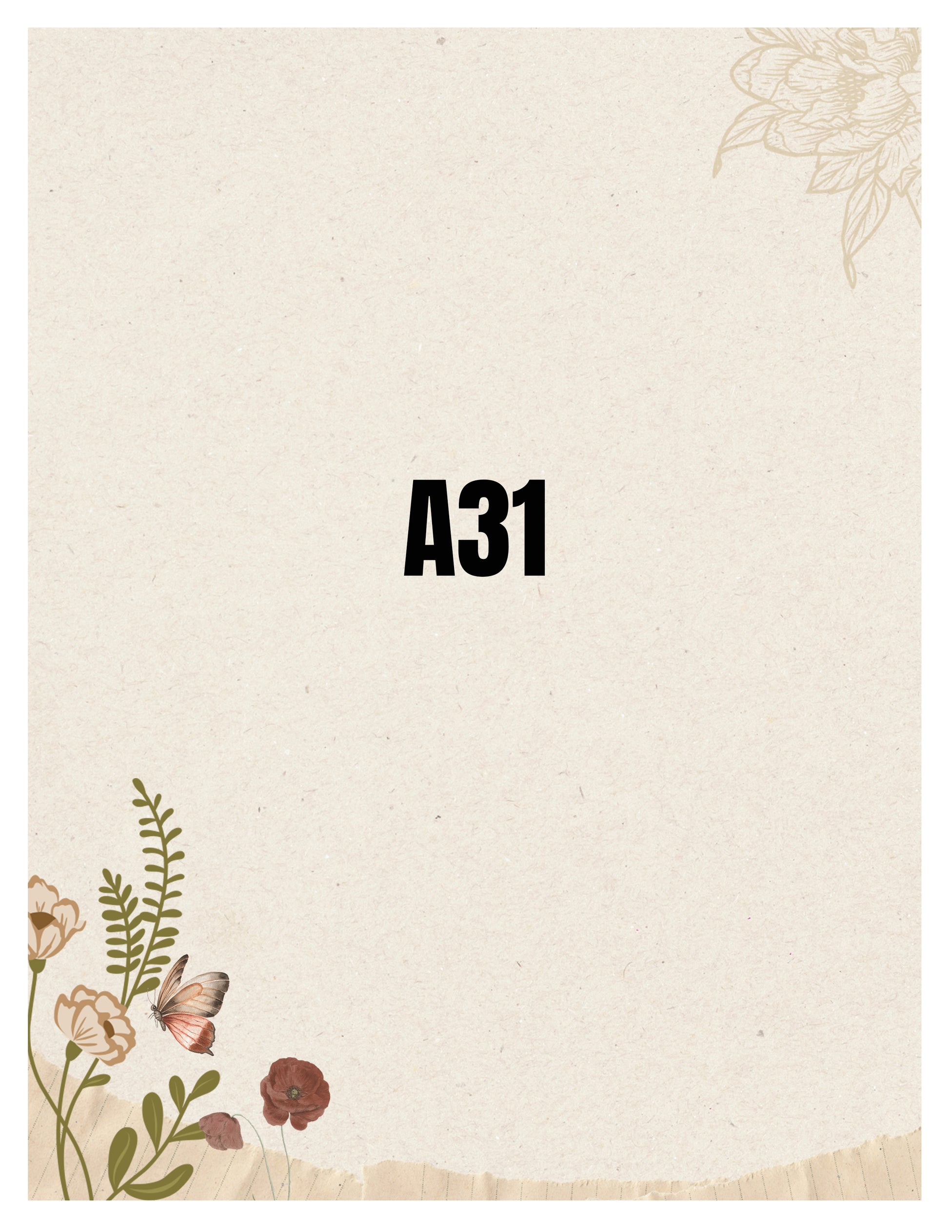 Beige background with floral designs and the number A31