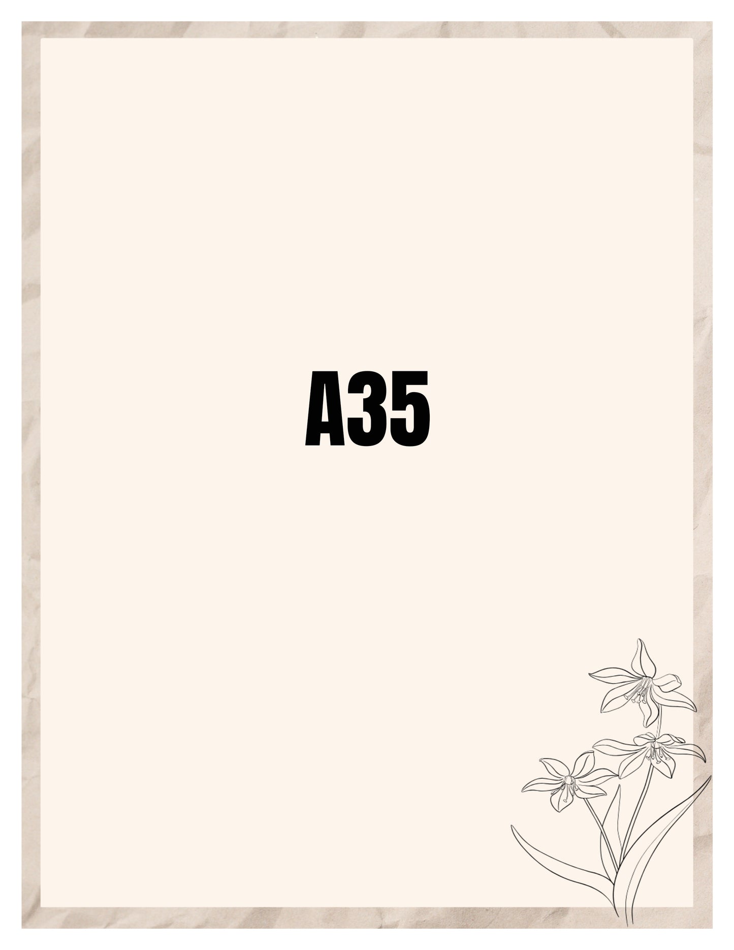Beige paper with 'A35' printed on it and floral design at the bottom right corner.