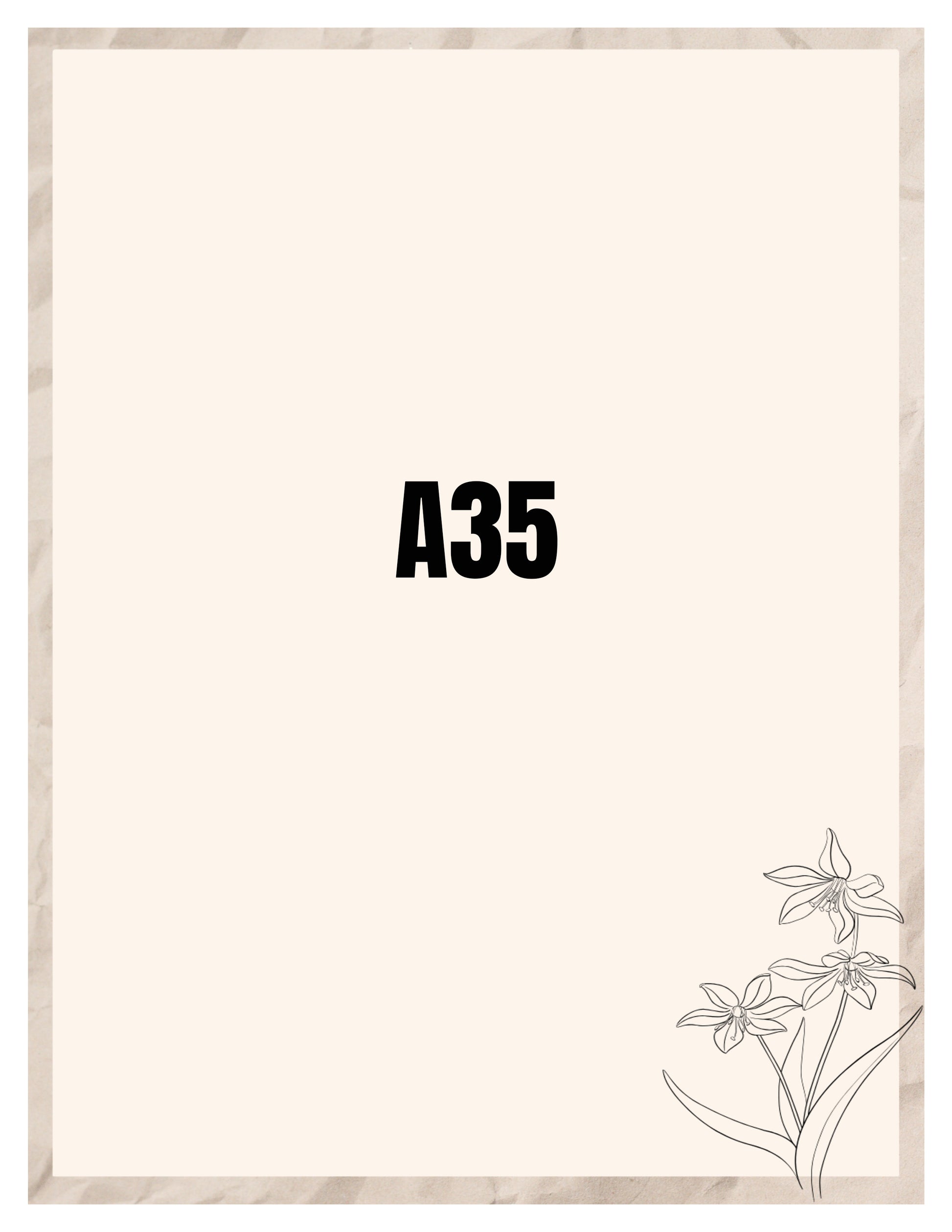 Beige paper with 'A35' printed on it and floral design at the bottom right corner.