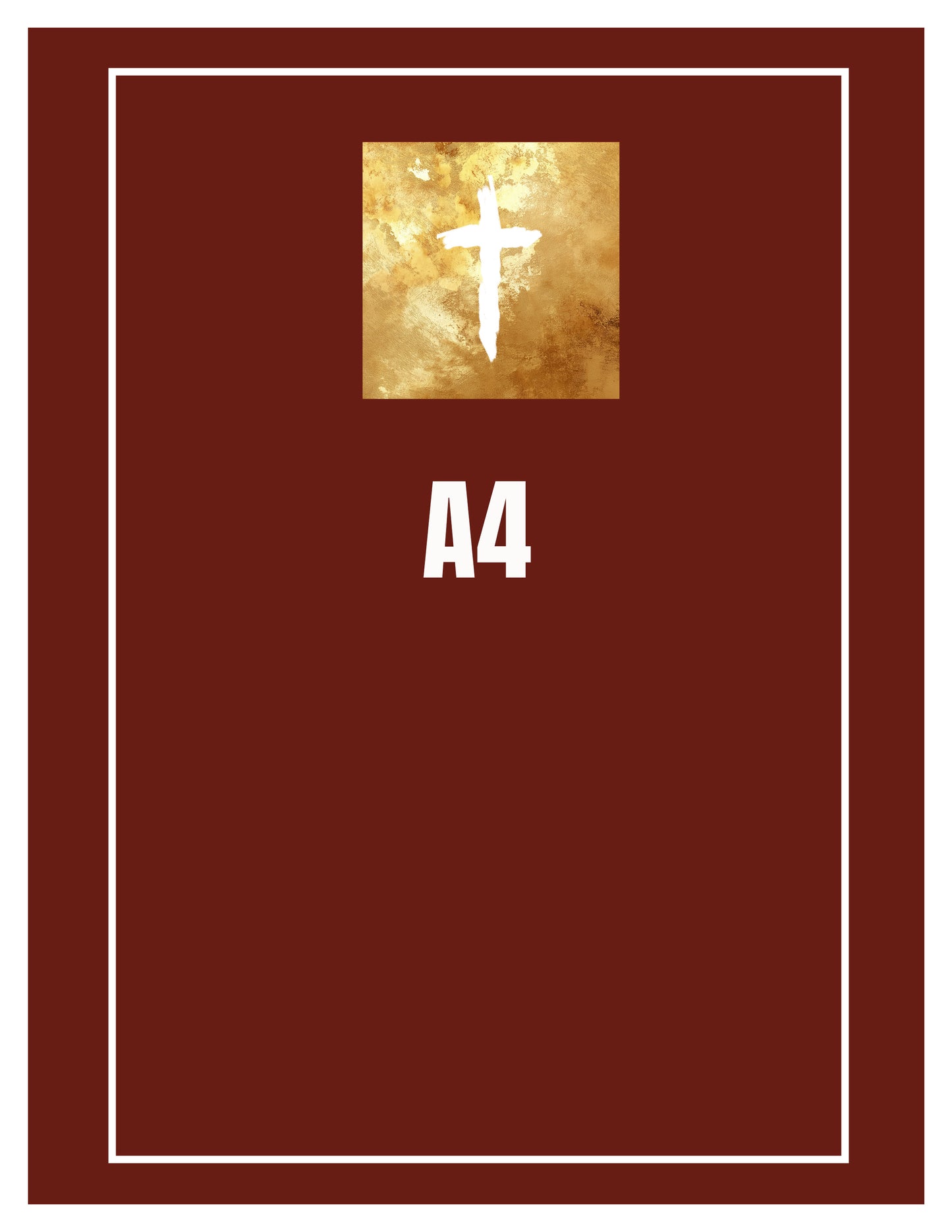 Red book cover with a gold square featuring a white cross and 'A4' text on a white background