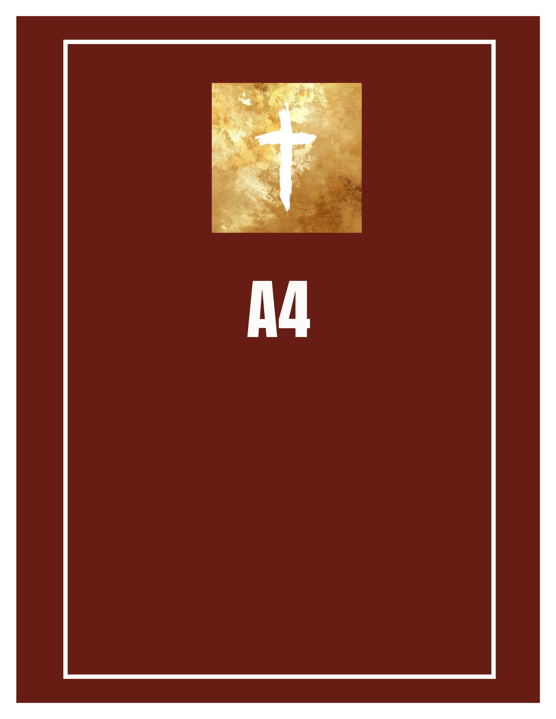 Red book cover with a gold square featuring a white cross and 'A4' text on a white background