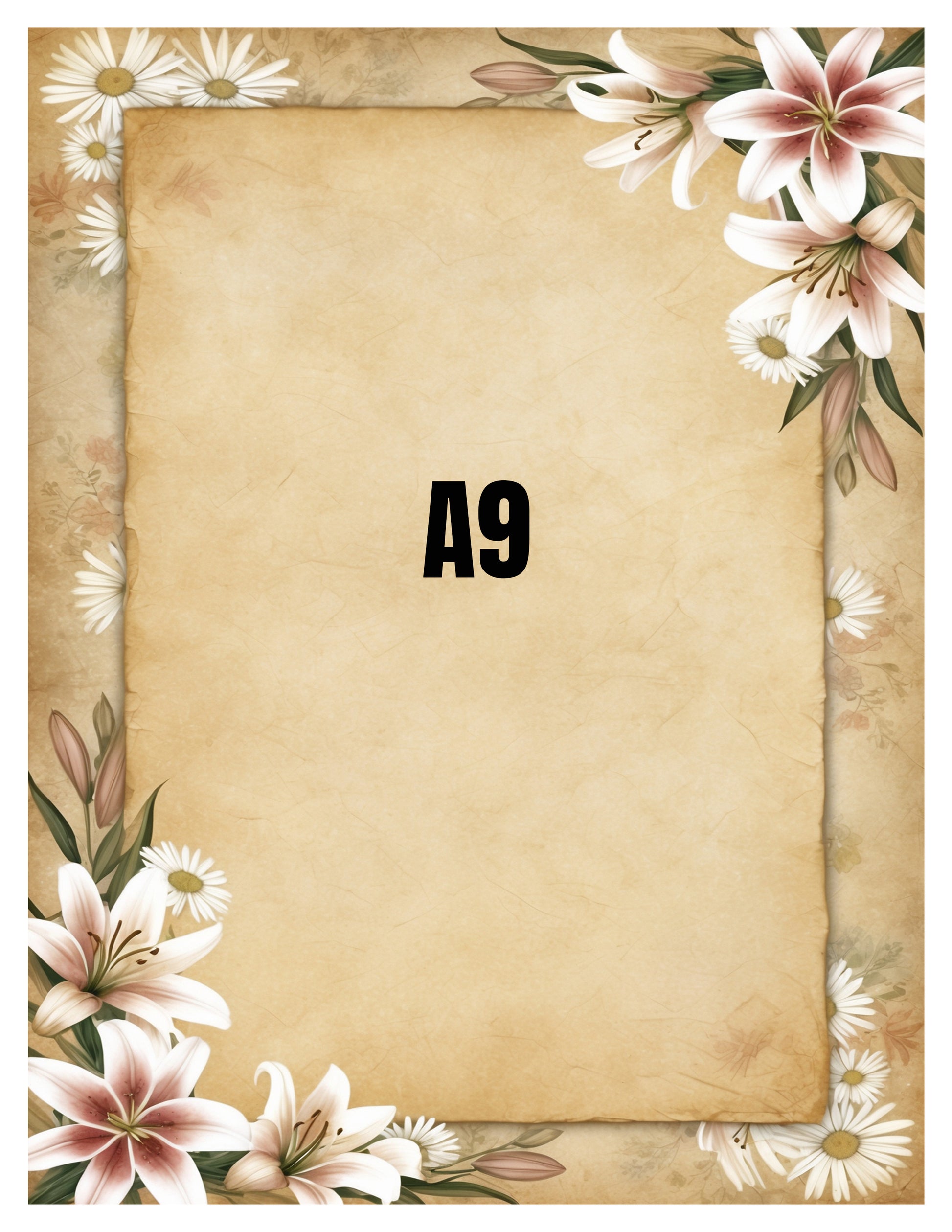 Decorative paper with floral border and number A9