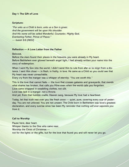 Text document with reflection and scripture on a light green background