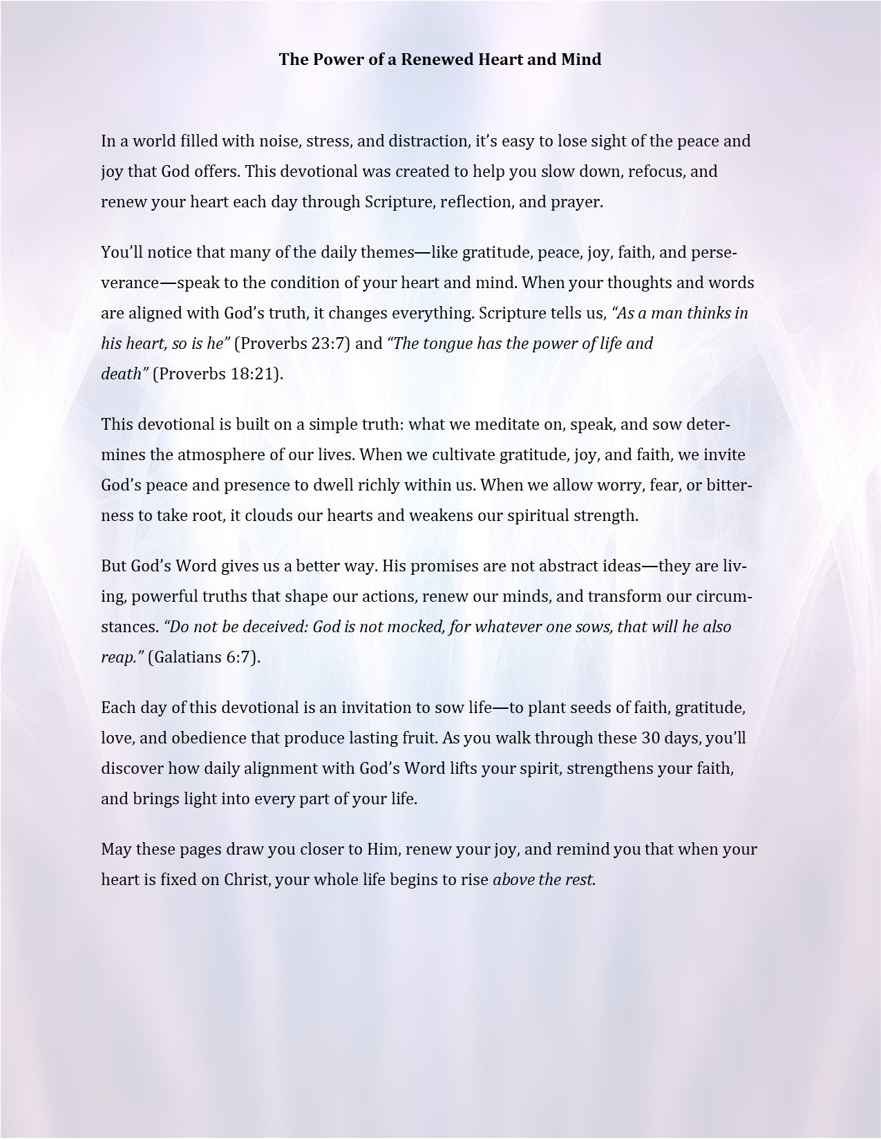 Devotional text on a white background with a blue circle overlay