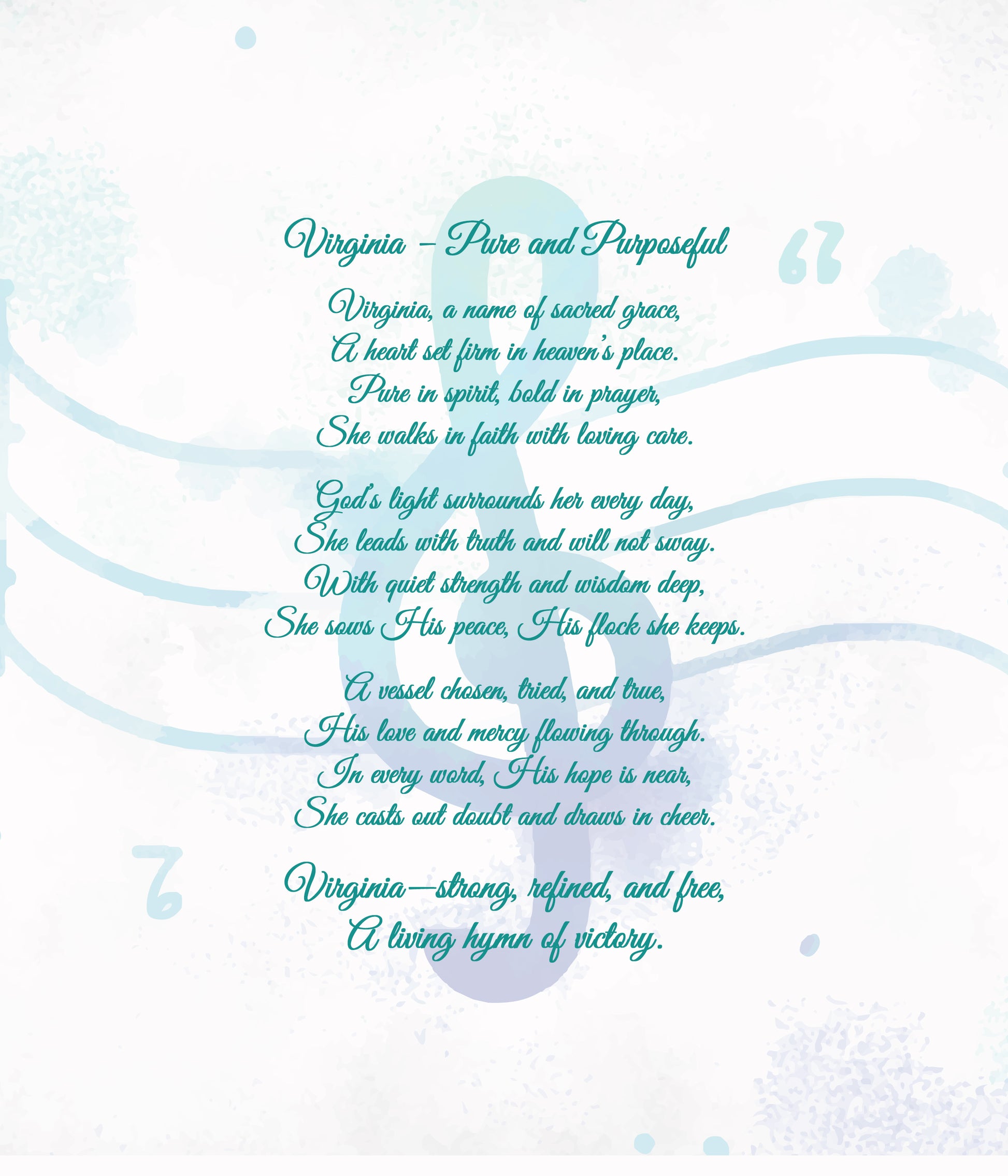 Textual description of the name 'Virginia' with a poetic meaning on a light blue background.