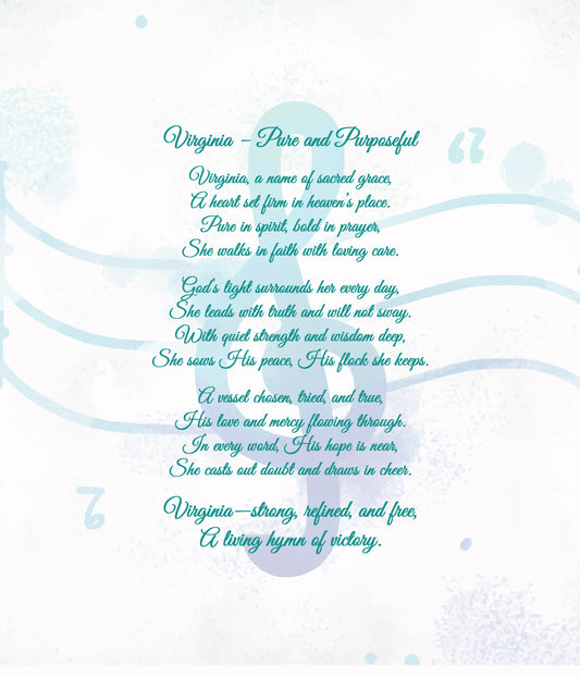 Textual description of the name 'Virginia' with a poetic meaning on a light blue background.