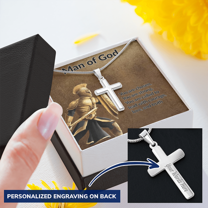 Man of God Personalized Cross Necklace is a powerful reminder of who you are chosen, brave, and called to lead with love and faith.