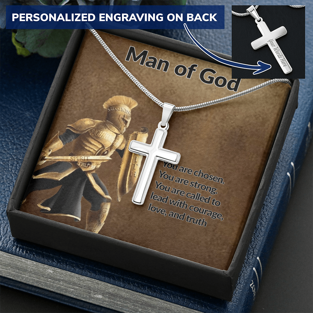 Man of God Personalized Cross Necklace is a powerful reminder of who you are chosen, brave, and called to lead with love and faith.