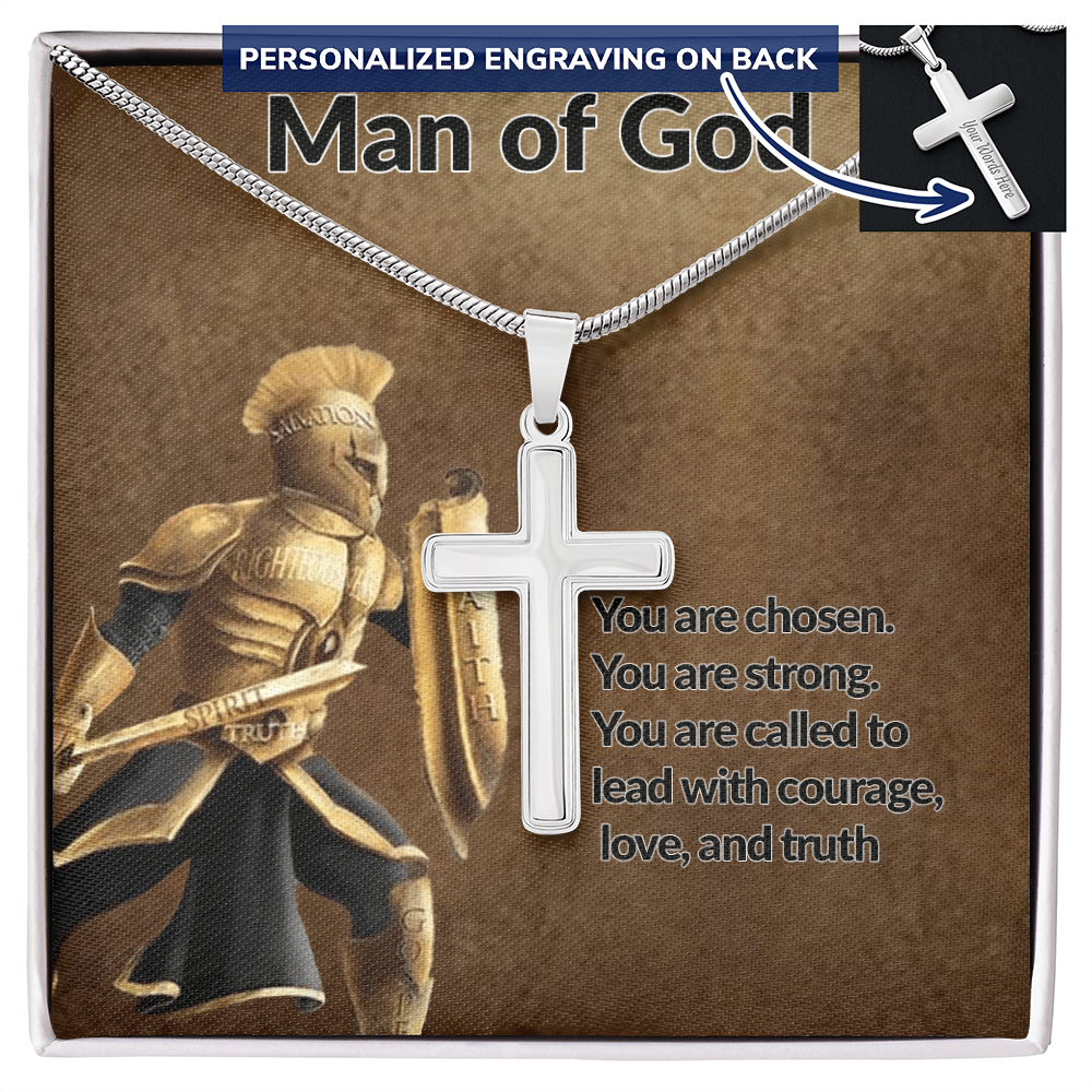 Man of God Personalized Cross Necklace is a powerful reminder of who you are chosen, brave, and called to lead with love and faith.