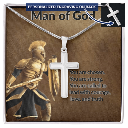 Man of God Personalized Cross Necklace is a powerful reminder of who you are chosen, brave, and called to lead with love and faith.