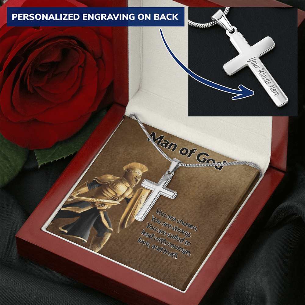 Man of God Personalized Cross Necklace is a powerful reminder of who you are chosen, brave, and called to lead with love and faith.